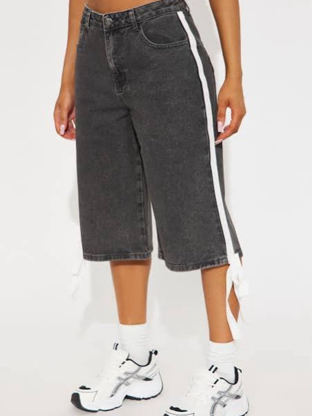 Fashion Nova Kimi Non Stretch Charcoal Gray Denim Jorts